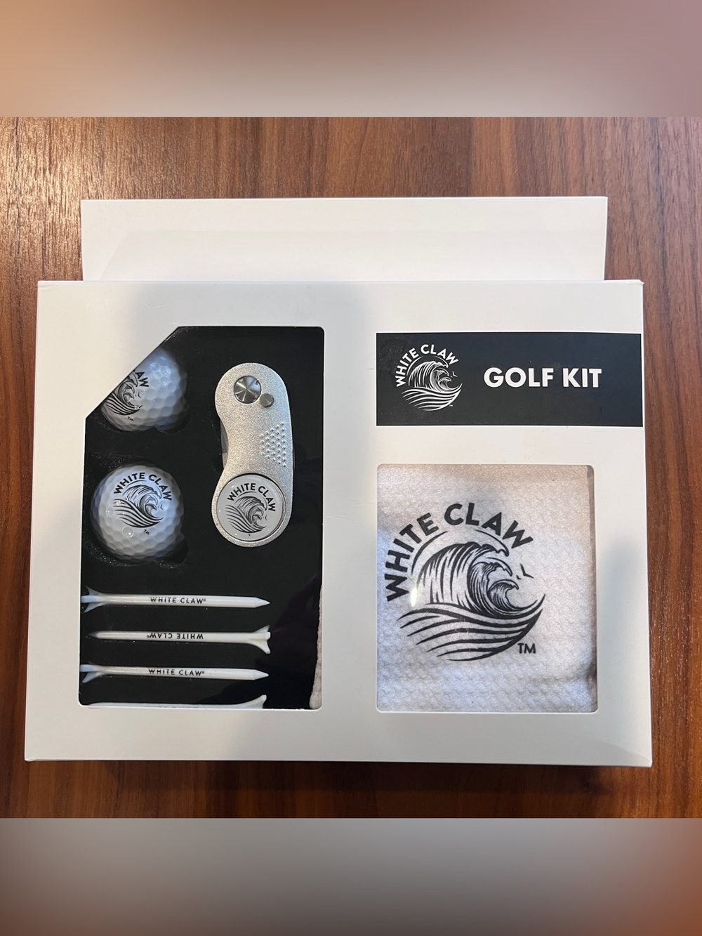 White Claw Hard Seltzer Golf Kit Tees Balls Towel Divot Tool